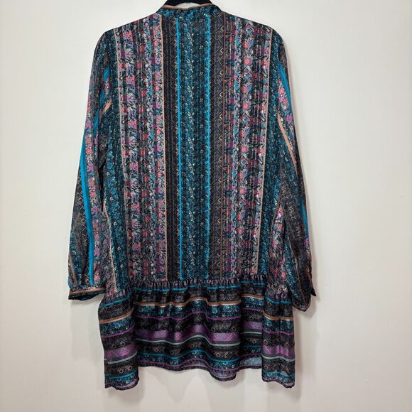 Soft Surroundings Tunic Dress L Striped Black Multi Chiffon Folksy Floral Boho - Picture 6 of 10